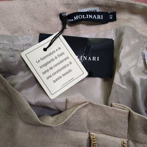 Molinari Belted Pencil Skirt Flax Linen Midi Tan Women's Size 42 US 6 NWT - Picture 3 of 7